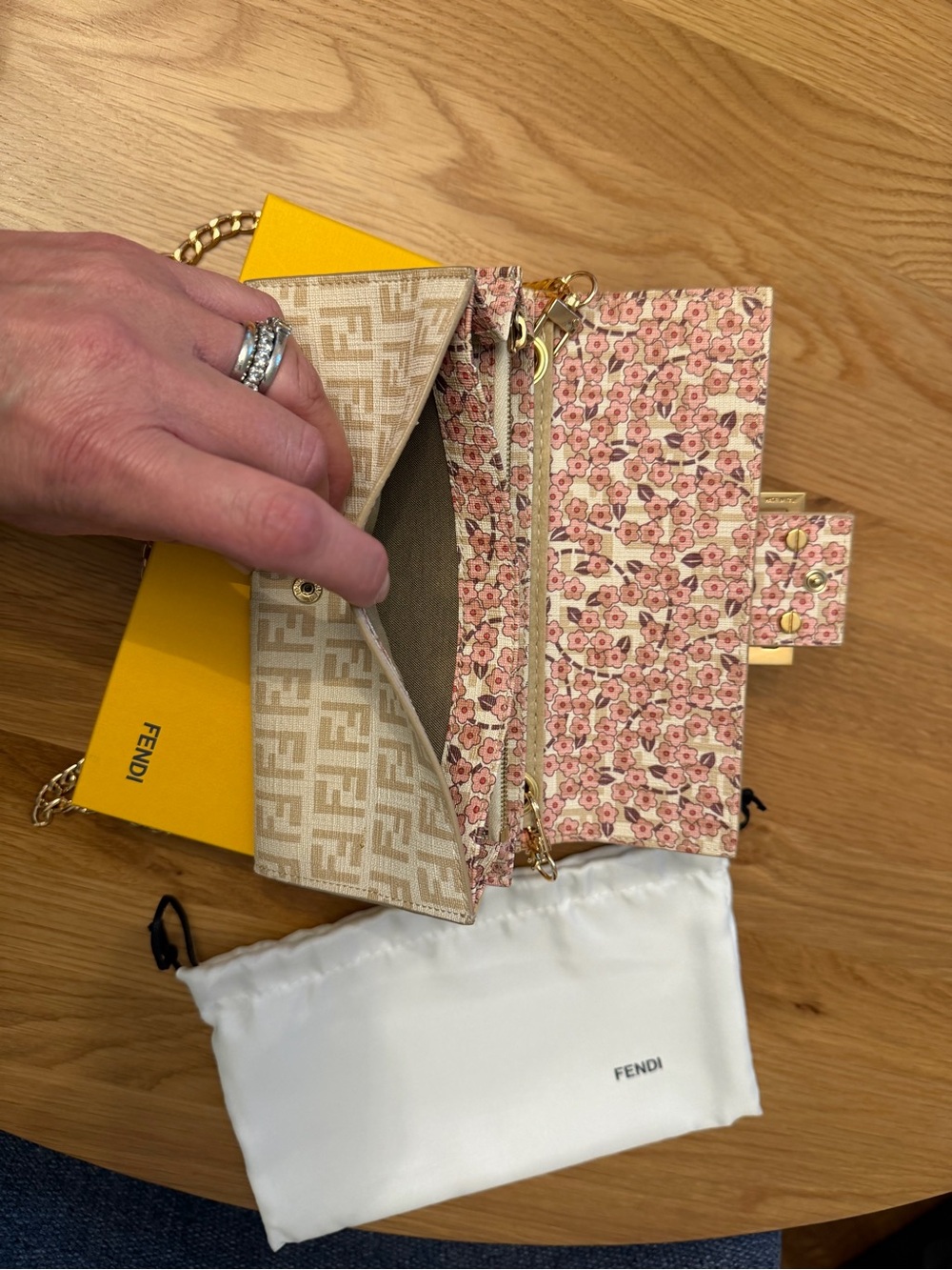 Fendi Beige FF Logo Continental Wallet with Gold Buckle Accent - Picture 12 of 15